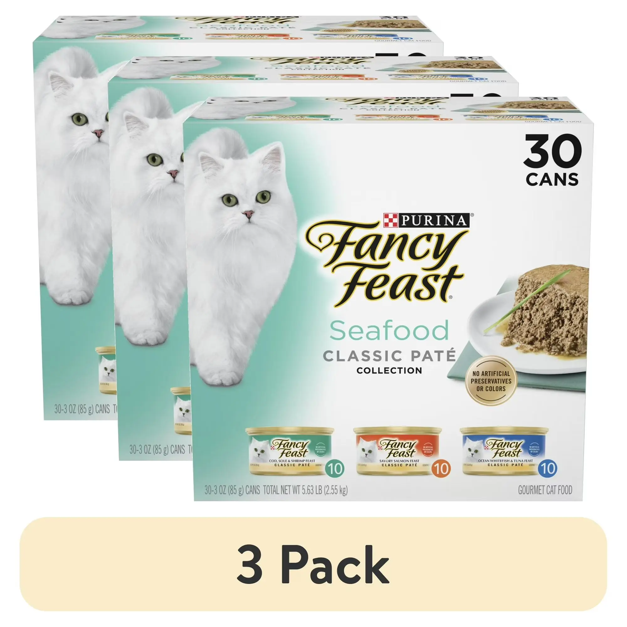 Purina Fancy Feast Classic Pate, Wet Cat Food, Seafood, 3 oz Cans