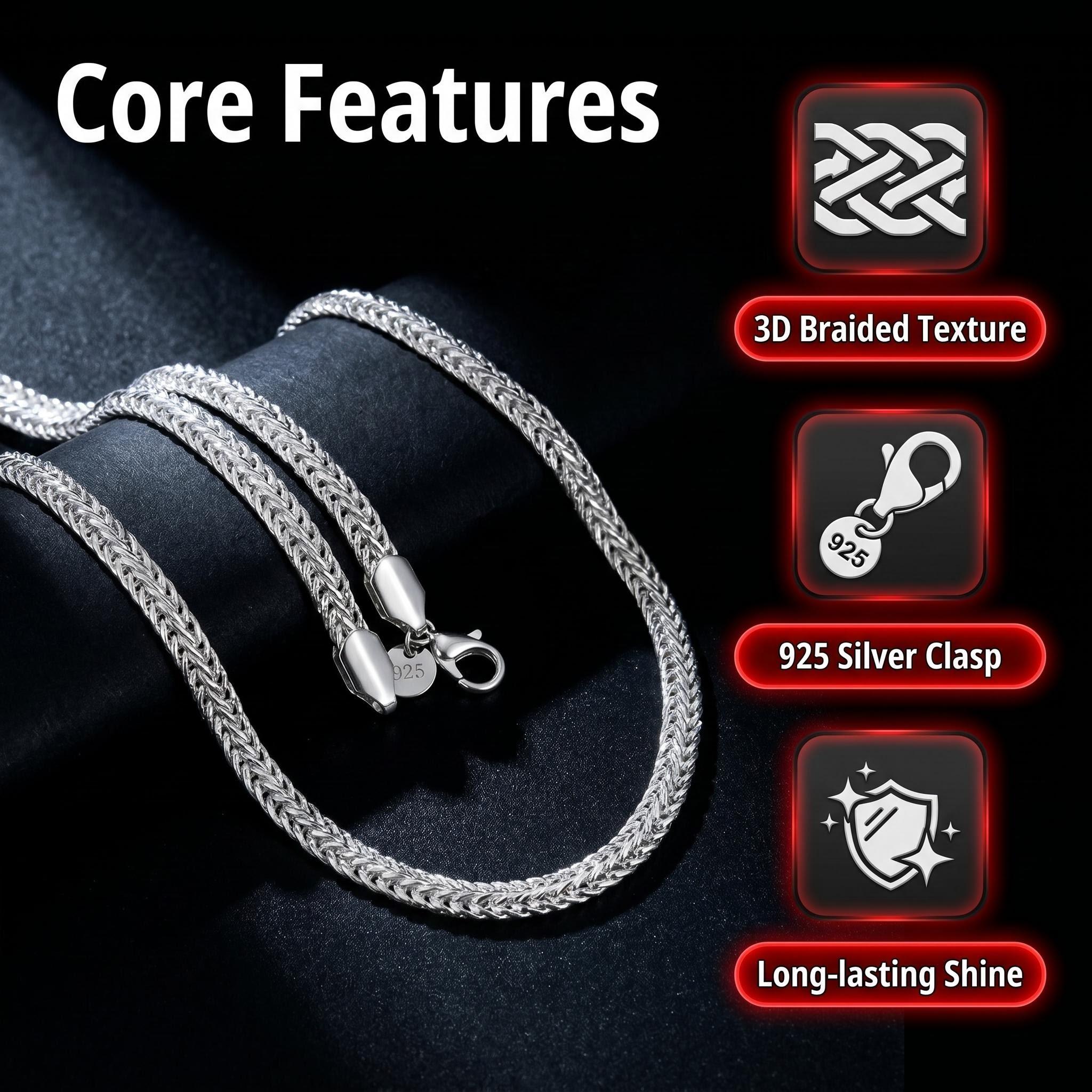 Unisex S925 Silver-Plated 6MM 3D Double Braided Foxtail Chain Necklace - Stamped, Lobster Clasp, Chunky Woven Choker, Metallic Link Hip Hop Jewelry, Ideal for Daily Wear & Gifting to Men, Braided Chain Necklaces