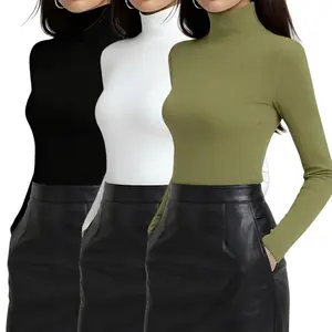 Women’s 3 Piece Basic Top Set - Cotton Spandex Crewneck & Turtleneck, Silky Soft High Elastic, Long Sleeve Tees for Commute, Shopping & Cozy Nights Year-Round