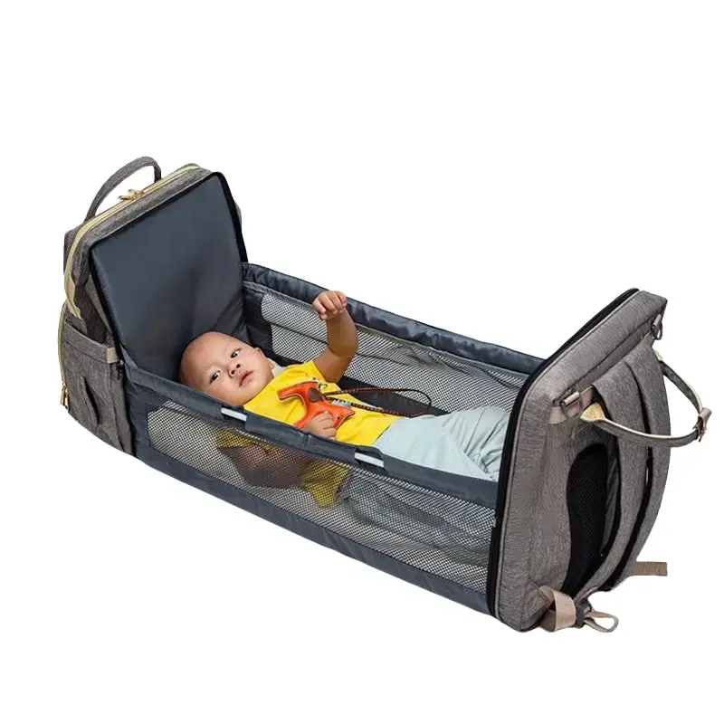 Unfoldable backpack transforming into a baby bed
