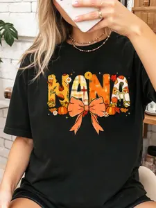 Nana Pumpkin Fall Coquette Bow Thanksgiving Mom Women T-Shirt