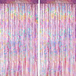 4 Packs Pink Foil Fringe Curtain Pink Glitter Metallic Tinsel Backdrop for Birthday Wedding Baby Shower Princess Bachelorette Cowgirl Party Decorations Supplies