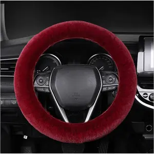 Fuzzy Steering Wheel Cover, 15 inch Soft   Steering Wheel Protector, Fluffy  Wheel Covers for Winter Warm,  Interior Decoration Accessories for Women Men ( Red)