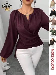 Women's Beaded Wrap Belted Shirt, Fall Winter Fashion, Stylish Pearl Embellished Top, Comfortable and Elegant Design, Blouse