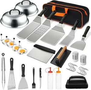 35 count Griddle Accessories Kit, Flat Top Grill Accessories Set for Blackstone and Camp Chef, Grill Spatula Set with Enlarged Spatulas, Basting Cover, Scraper for Outdoor Barbecue