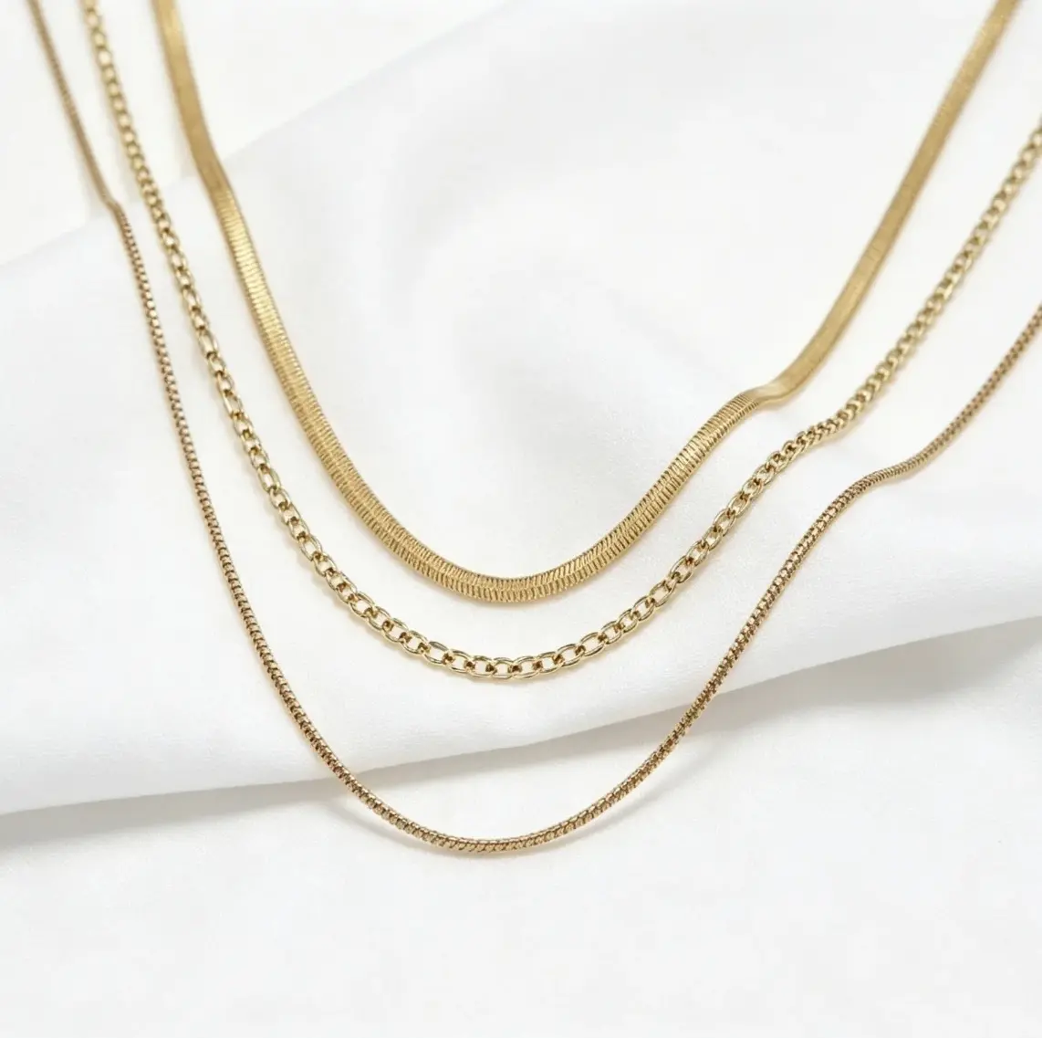 3 Layer Gold Chain Necklace | Herringbone & Figaro Stackable Necklaces for Women, Tarnish Free Dainty Layering Jewelry Trendy Geometric Layered Gold Necklaces, Minimalist Stackable Choker, Everyday Wear Statement Jewelry stack long fashion