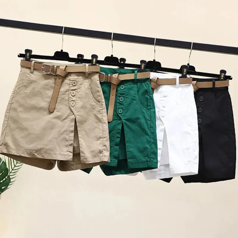 Chic Shorts Women Belt A-line Streetwear Fashion Skirts Summer Bottom