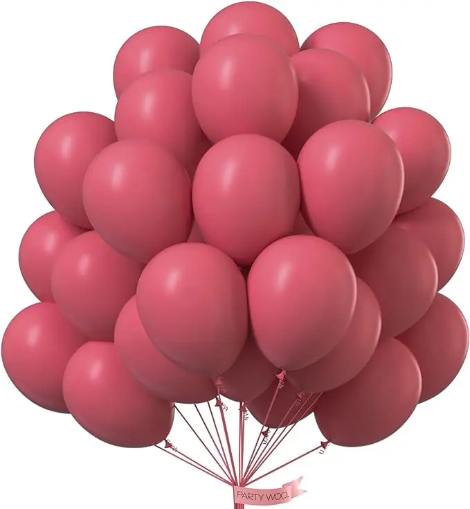 PartyWoo 50-Piece 12-In Round Rubber Balloons Kit - Mauve, Dark Boho Hot Pink Party Decorations Kit for Wedding, Baby Shower, Birthday, with Boho Touch to Elevate Your Party Decorations