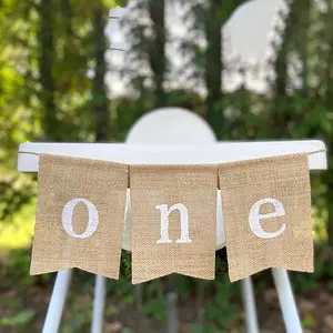 One Burlap Banner Garland Bunting indoor outdoor woodland jungle camping rustic Farm Farmhouse themed boy girl 1st First one year old Happy Birthday Party Home Fireplace Mantle Highchair wall Decoration backdrop Photo props Souvenir Gift