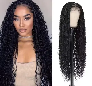 32 inch long synthetic bohemian hair, Braiding boho box braid wig full lace twist with curls.
