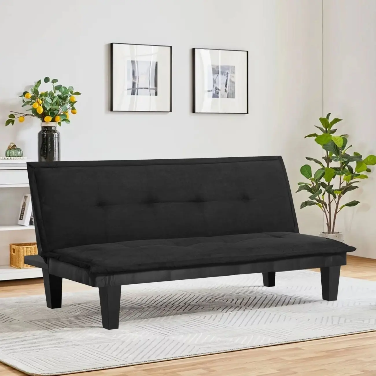 Modern Faux Suede Convertible Futon Sofa Bed,Upholstered Futon Couch with 3 Adjustable Backrest Angles,Suitable for Apartment,Living Room,Small Space,Black