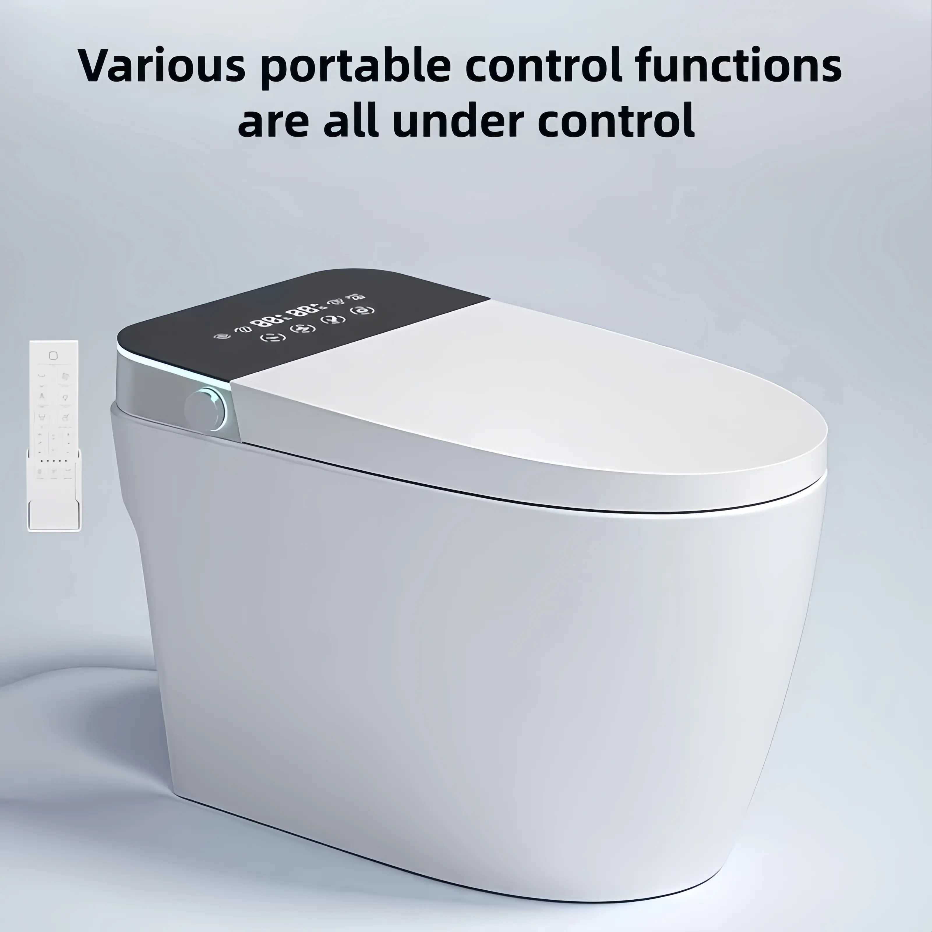 Smart toilet with bidet, automatic open/close, 2.2 lb MaP flush rating, foam dispenser, ADA comfort height, movable dryer, auto-flush, heated seat, and integrated tank (elongated bowl).