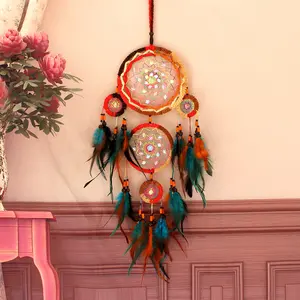 Colorful Dream Catcher Set, Handmade Large Dream Catcher, Bedroom Wall Hanging Wedding Party Decoration (6.4 Inch Diameter)