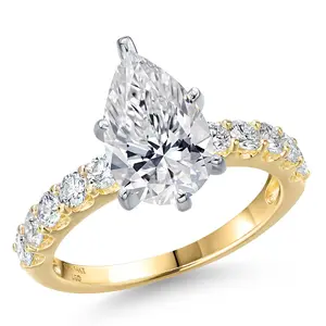 1.70-5.70 Cttw IGI Certified Lab Grown Diamond 2-Tone 14K White and Yellow Gold Engagement Ring For Women | Pear Shape | E-F | VS1-VS2 | Wedding Anniversary Ring