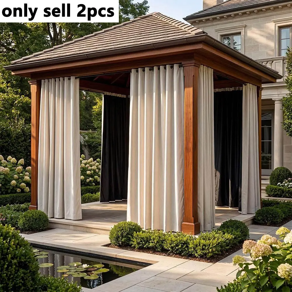 2-Pack Full Sunblock Outdoor Curtains, Sunshade Curtains, UV Protection Patio Awning Gazebo Curtains Outdoor, Rod Pocket Design, Thickened Film 105g/m², Ideal for Outdoor Spaces