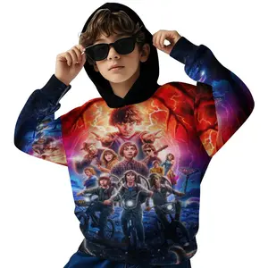 Stranger ThingsKids' Hoodie Pullover, Long Sleeve Relaxed Fit Sweatshirt in Soft Material -Sweaters Pullover with Pocket Girls Boys D1229-022