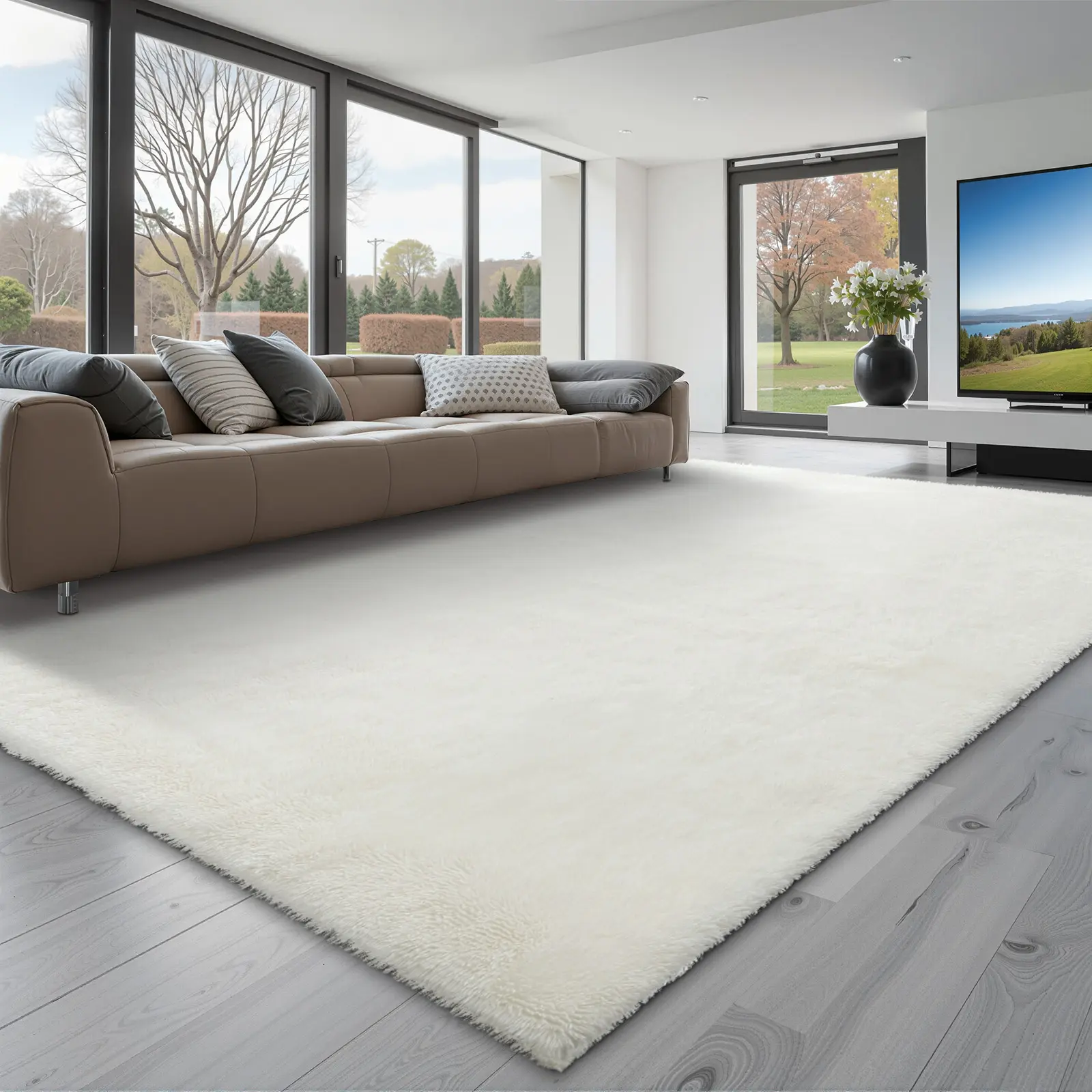 【SummerFinds】VEVOR Indoor Plush Area Rugs, 8 x 10 ft Soft Plush Carpet, Furry Shag Area Rugs for Living Room, Bedroom, Sunroom, Modern Home Decor Aesthetic, Non-Shedding, Non-Woven, Slip-Resistant, Ivory White, Living Room Rugs, Cushiony Area Rugs