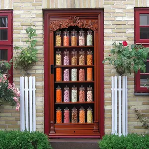 2pcs Vintage Carved Glass Jar Decorative Door Wall Sticker European Style Wooden Relief Pattern Self Adhesive Sticker for Living Room Kitchen Dining Room Waterproof Removable Fake Food Jar Window Decor
