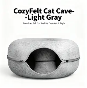 Viral Peek-a-Boo Cat Tunnel Bed – Calming Felt Donut Cave for Anxious Cats | 2-in-1 Hideaway & Nest with Cute Cat Face Decor – TikTok Made Me Buy It!