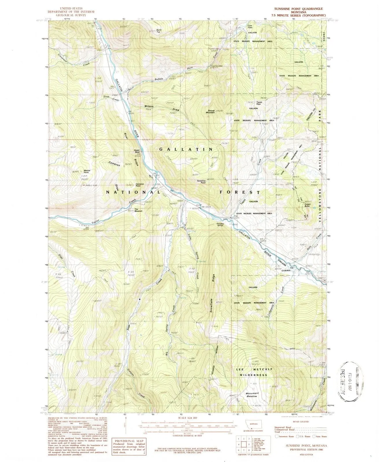 Sunshine Point Montana USGS Topographic Quadrangle Map, 1986, 1:24000