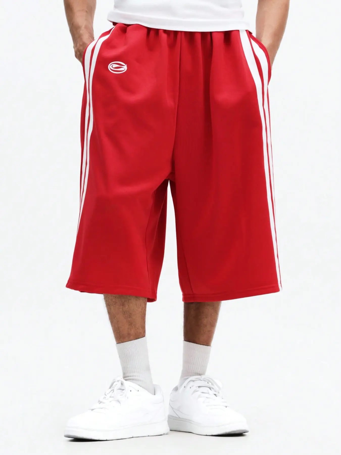 Y2K Red Striped Oversized Baggy Wide Leg Casual Shorts Y2K