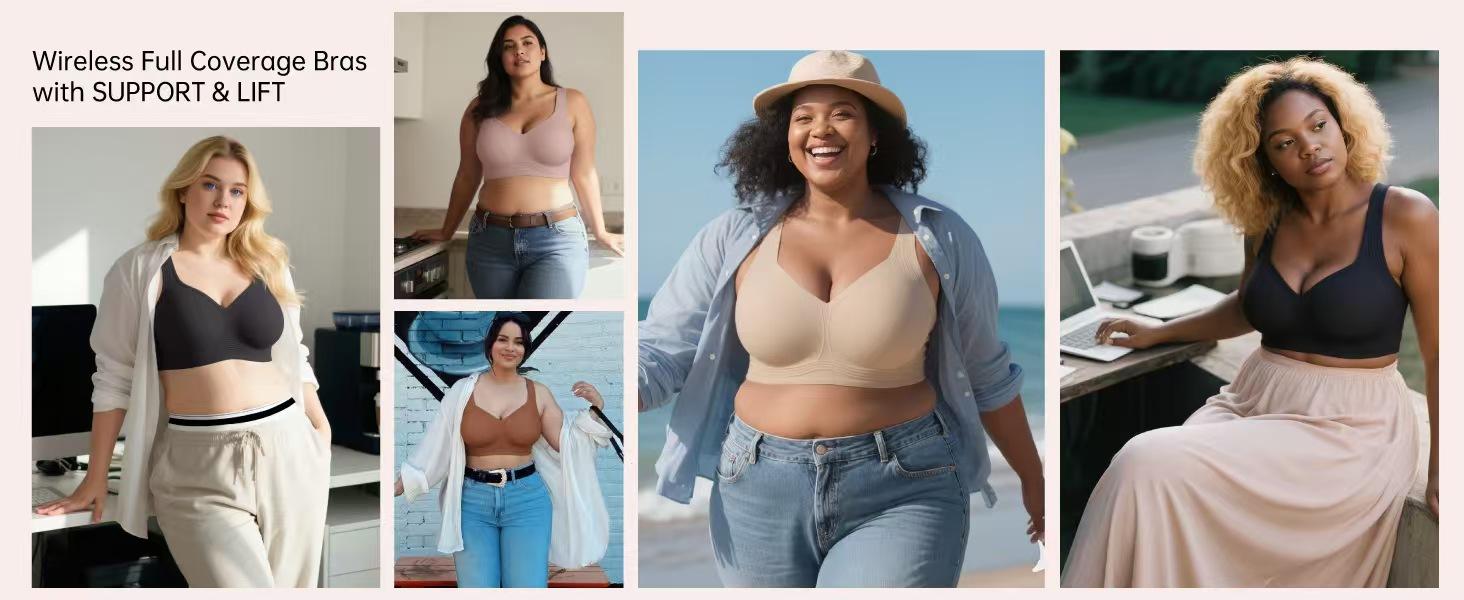 JIAJIA Women Jelly Bras Wirefree Full Coverage No Underwire Everyday Bras Comfortable Wireless Padded Tshirt Bra summervibes