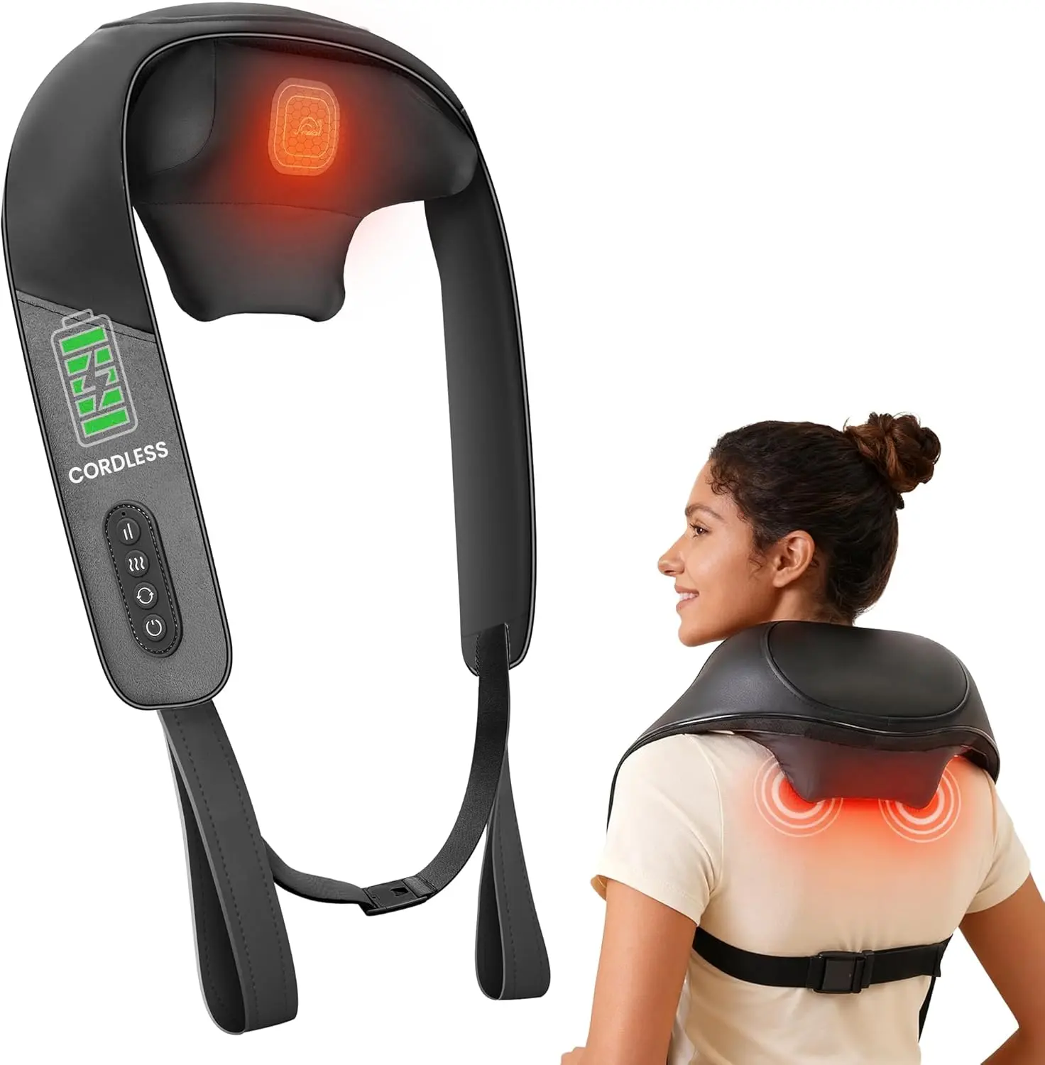 Snailax Cordless Neck Massager for Pain Relief Deep Tissue, Upgraded 4D Shiatsu Neck Shoulder Massager with Graphene Heating, Rechargeable Back Massager with Deeper Kneading Massage Heads for Home