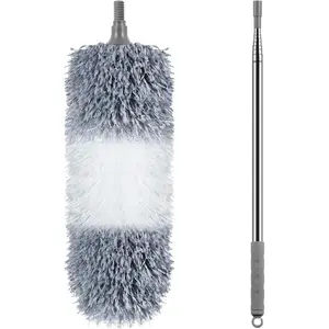 Microfiber Feather Duster, 110 Inch Extendable Telescoping Pole Duster with Bendable Washable Head, Long Handle Cleaning Duster for Ceiling Fan, High Ceiling, Blinds, Furniture and Cars(Gray)