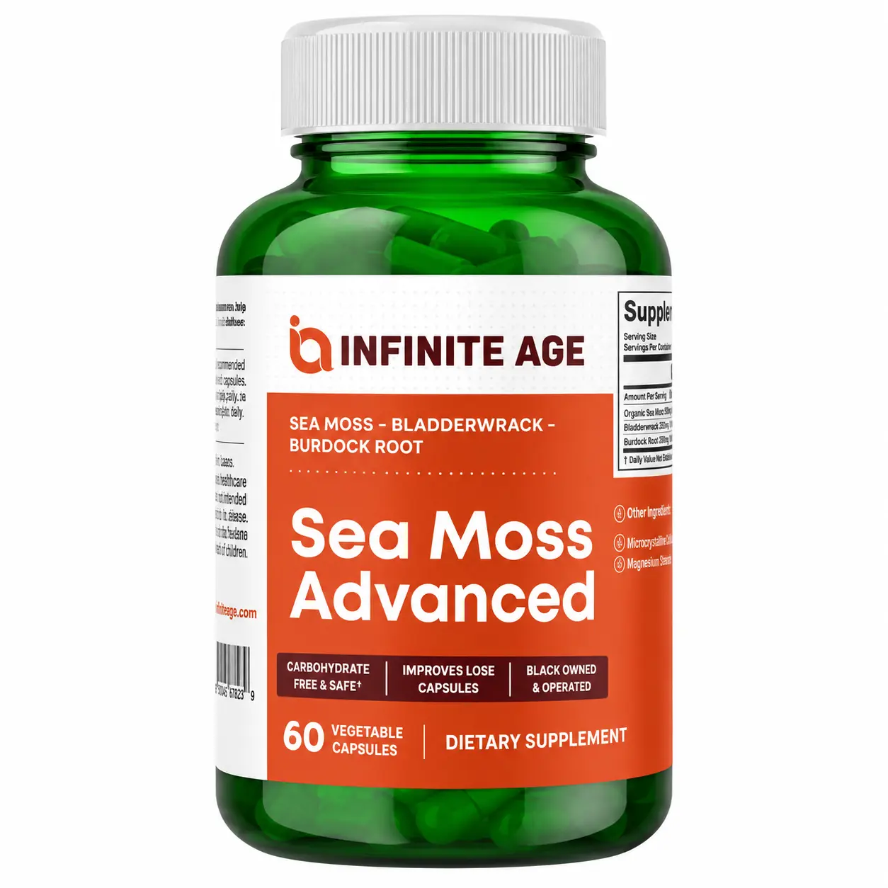 1250mg Sea Moss Capsules, 60 Count, Irish Sea Moss with Bladderwrack & Burdock Root, Vegan Plant-Based Wellness Supplement, Made in USA