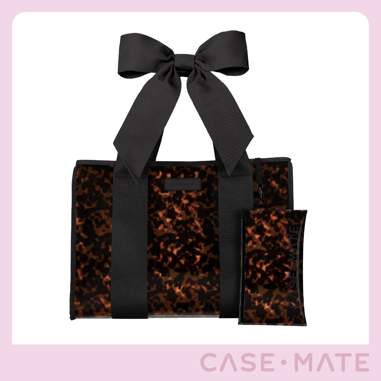 Case-Mate Bow Tote Waterproof Beach Tote for Women - Special Edition, Large Capacity Foldable Shoulder Bag with Bow Accent, Luxury Straps, Snap Closure, Water-Resistant Touchscreen Pouch for Travel & Beach