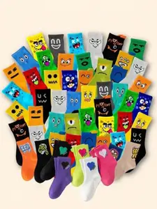 Kids' Mid-Calf Socks, Cute & Fun Patterns, College Style, Breathable & Soft, Suitable for All Seasons, Unisex, Ages 1-16, 5/10 Pairs