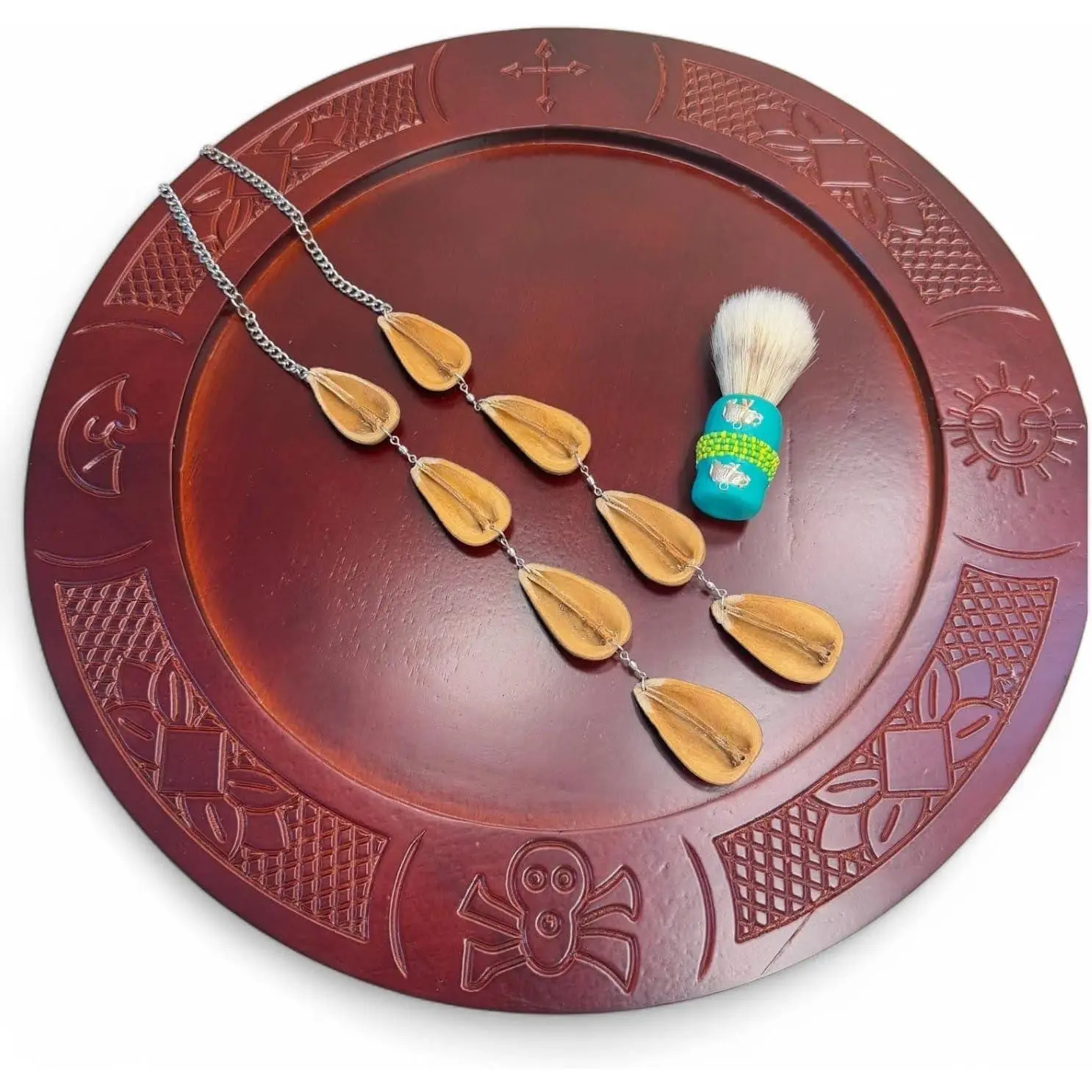 Tablero Brocha Ekuele Orula Combo Set - Ifa Kit 18" Yoruba Santeria Decoration Traditional Wooden Divination Tools for Babalawos and Spiritual Practitioners