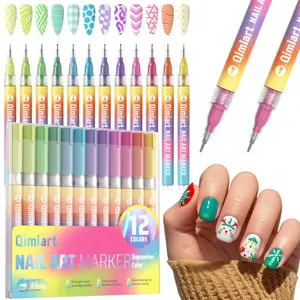 12 Color Nail Art Pens Set, Classic / Dopamine Color,0.5MM Nail Pens Nail Point Graffiti Dotting Pen Drawing Painting Liner Brush for DIY Nail Art Beauty Adorn Manicure Tools