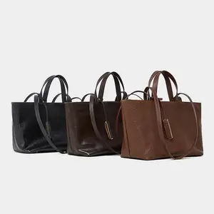 Genuine Leather Tote Bag Women Large Capacity Handbag Soft Top-Layer Cowhide Shoulder Bag Work Travel Daily 2025