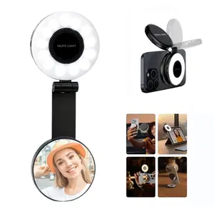 Mouzakon Selfie Light M-28,3-in-1 Magnetic Mirror Selfie Light,Phone Light Compatible with iPhone Magsafe,Mirror and Phone Stannd Portable Rechargeable Fill Light, 3 Color Temperatures for Makeup, Live Streaming, TikTok,Video Calls, compatible