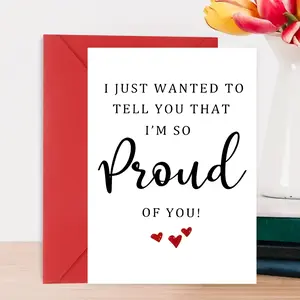 1 Piece - "I'm So Proud of You" Encouragement Greeting Card, Heartfelt Message, Bold Calligraphic "Proud" Typography, Tiny Red Heart Accents, Minimalist White Layout, Premium Paper + Red Envelope. Perfect Warm Gift—A Keepsake to Celebrate Their Wins
