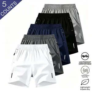 LIFE KEEPS MOVING Men’s Quick-Dry Breathable Shorts 5-Pack, Casual Sports Style, Reflective Strip Design, Skin-Friendly Breathable Smooth Comfortable Fabric, Suitable for Running, Fitness, Soccer, Badminton, Basketball, Table Tennis, Weightlifting, and Ot
