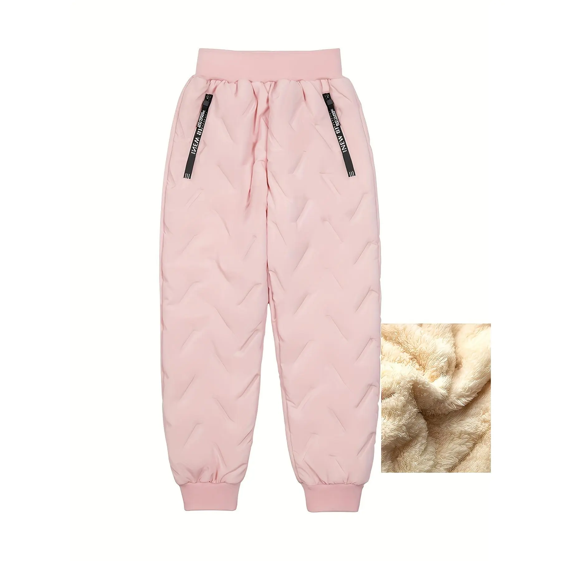 New[Polyester Winter Trousers] Warm Winter Children's Polyester Trousers |         Elastic Waist Casual Long Pants with Zipper Detail, Solid Color, Non-Stretch Fabric, Loose Fit, Unisex for Kids Under 12(Gift)11