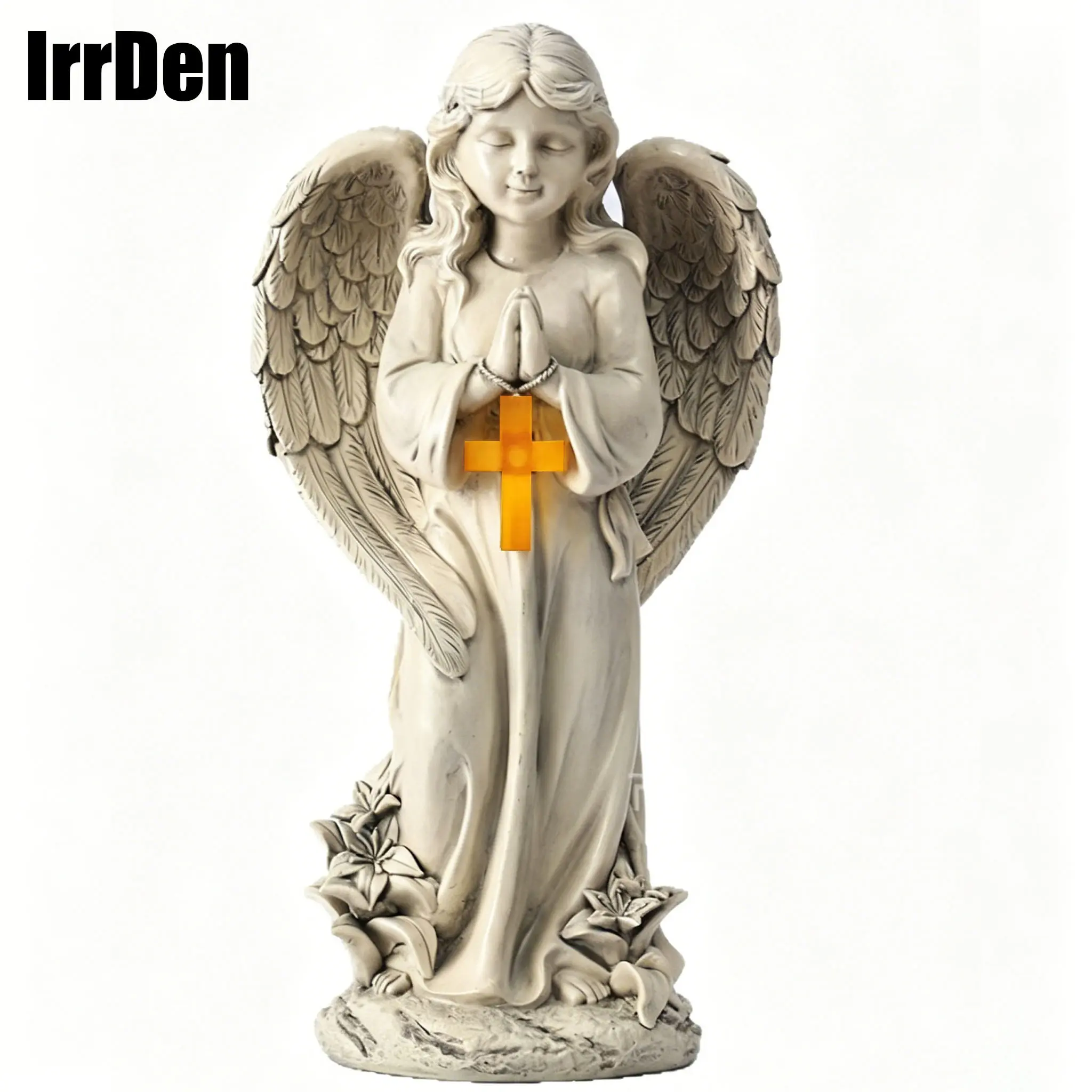 【IrrDen】White Angel Religious Prayer Statue with Warm Light - Angel statue, praying，Home Decor，Birthday gift