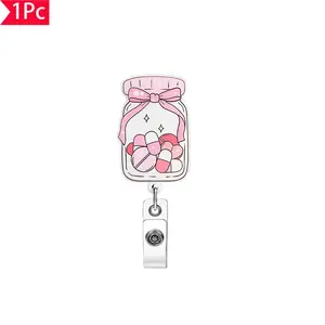 1PC pink medicine bottle pill retractable buckle nurse pharmacy work ID card sleeve hanging rope medical chest badge ID retractable buckle, suitable for nurses, doctors, Christmas gifts