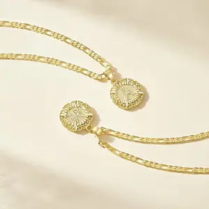 14K gold-plated necklace Round letter pendants, capital letters A–Z, 14K gold-plated letter necklaces, casual accessories suitable for both men and women