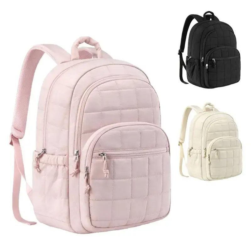 Preppy Quilted Backpack for Women, Textured Daypack for School & Work, Water-Resistant Travel Book Bag fits 15.6-Inch Laptop, Casual, Backpack For Laptop, School Backpack