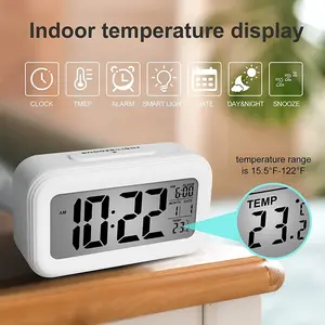 Upgraded Digital Alarm Clock, LED Display with Temperature Larger Light Control Portable Calendar Brightness and Battery-Powered Alarm Clock Everyone's Bedside Decor
