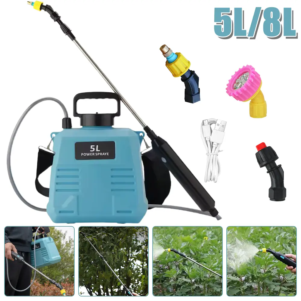 Battery Powered Sprayer 2 Gallon,Powerful Electric Sprayer with 5 Mist Nozzles, Retractable Wand, Garden Water Spray with Adjustable Shoulder Strap for Lawn,Gardening
