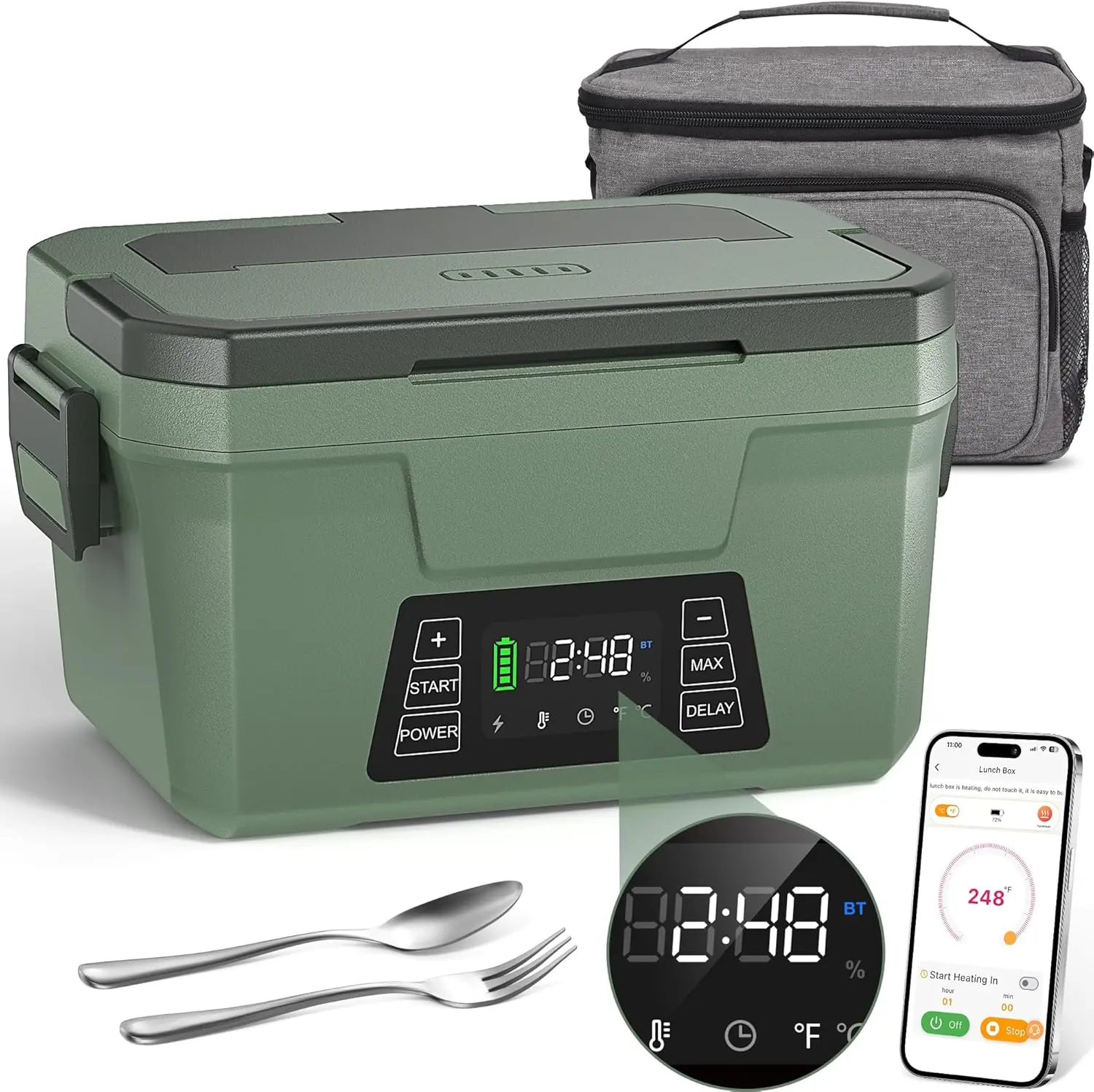 Smart Cordless Electric Lunch Box with Programmable Heating Schedule Memory Settings and Automatic Keep Warm Rechargeable Battery Powered Portable Food Warmer Ideal White Elephant Gift for Christmas