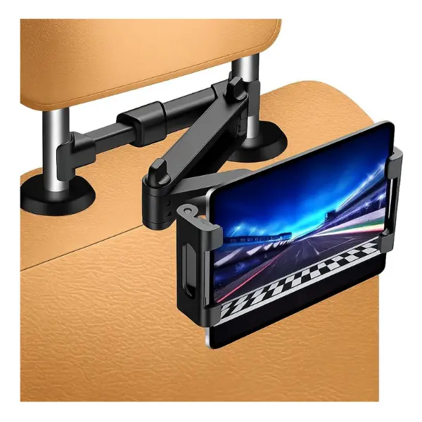 Car Tablet Holder for Headrest – 360° Rotating Adjustable iPad & Phone Mount for 5.5–18.4 Inch Devices, Back Seat Tablet Holder for Kids, Travel & Road Trips (Black)