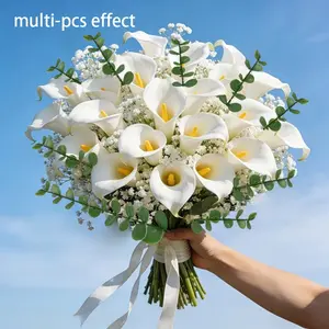Artificial home decoration bouquet with white calla lilies, white baby's breath, and eucalyptus leaves, suitable for major holidays such as Valentine's Day and Easter, weddings, home, and office outdoor gardens