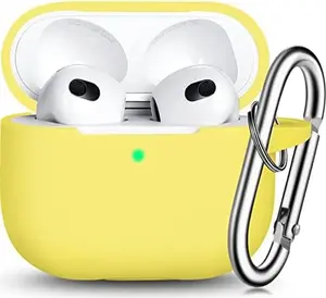AirPods 3 Case Cover, Silicone Protective Accessories Skin with Keychain Compatible with Apple AirPod 3rd Generation 2021 for Women Men Girls Boys,Front LED Visible-Yellow