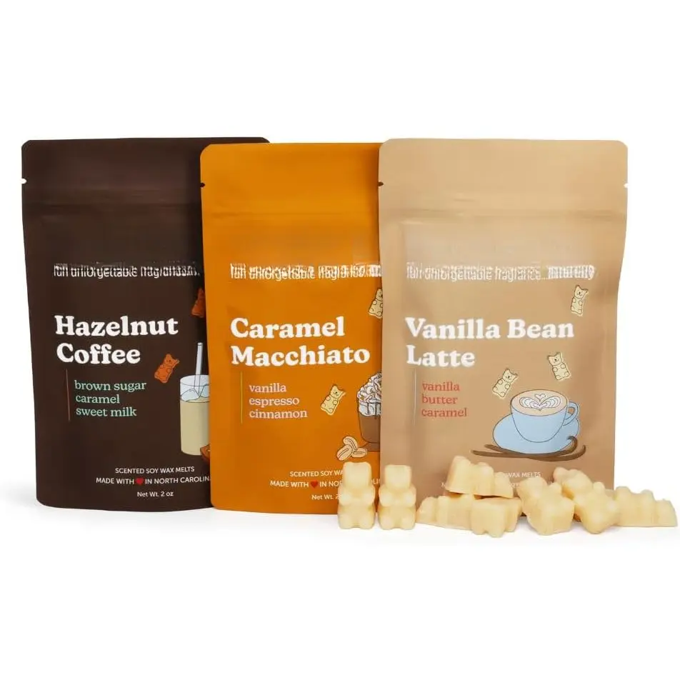 Coffee Mix Collection Scented  Soy  Melts - 6 Total Oz. of Scented  Melts, Collection Includes Hazelnut Coffee, Vanilla Bean Latte and Caramel Macchiato