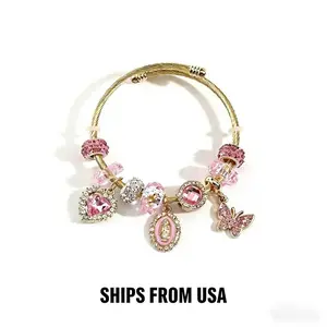 Our Lady of Guadalupe Pink Heart Butterfly Bracelet for Women, Elegant Virgin Mary Faith Jewelry with Butterfly & Heart Accents, Premium Alloy Religious Bangle, Catholic Gift for Birthday, Trendy Christian Accessories, Fast Shipping from USA